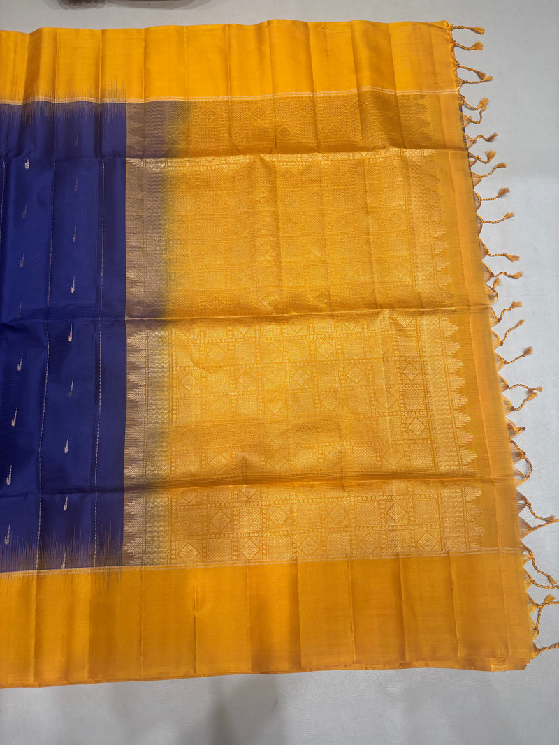 Leelavathi blue & yellow handloom softsilk saree - Pure silk saree-AB101