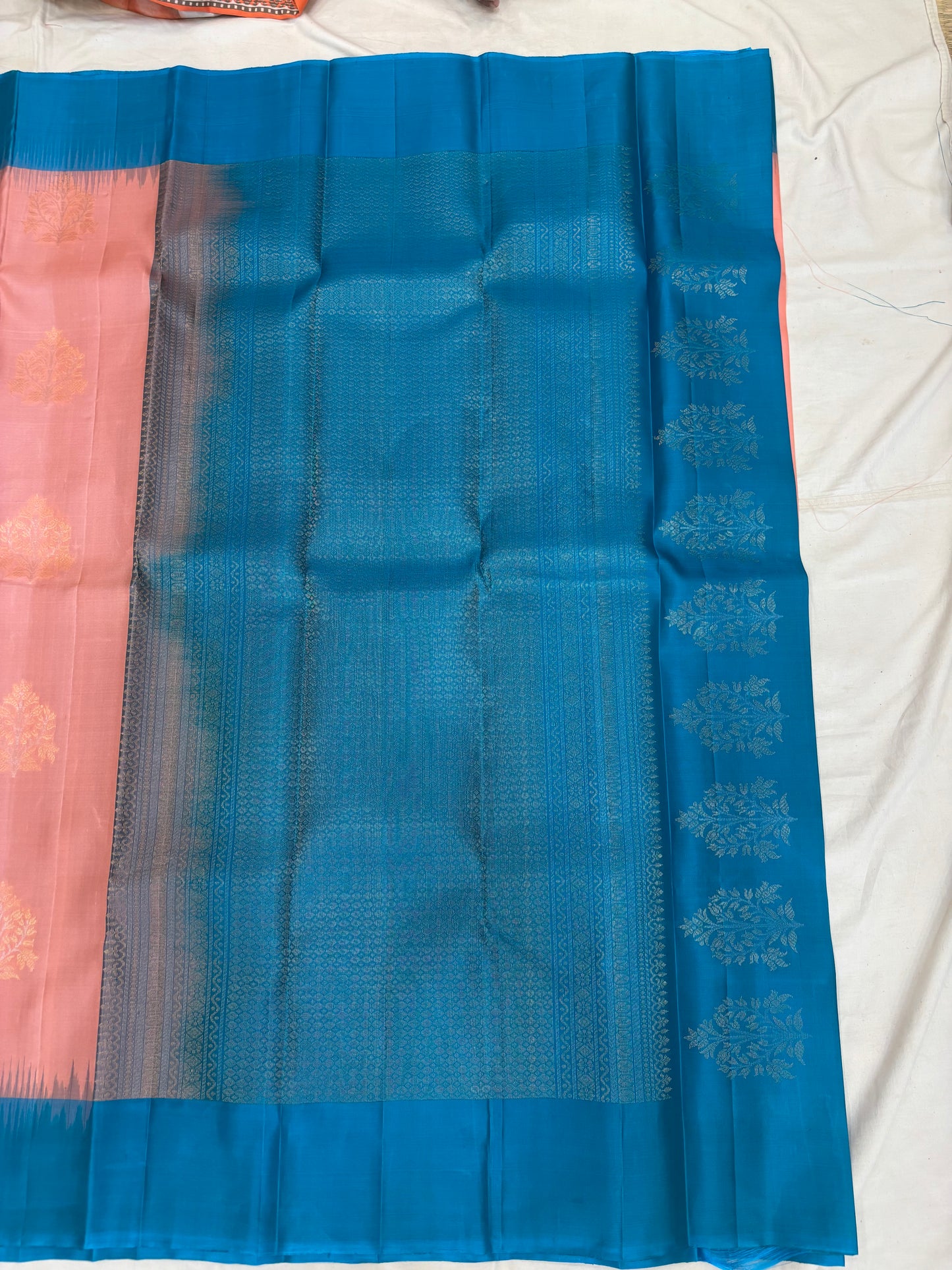 Yuvaa peach & blue softsilk saree - Pure silk saree