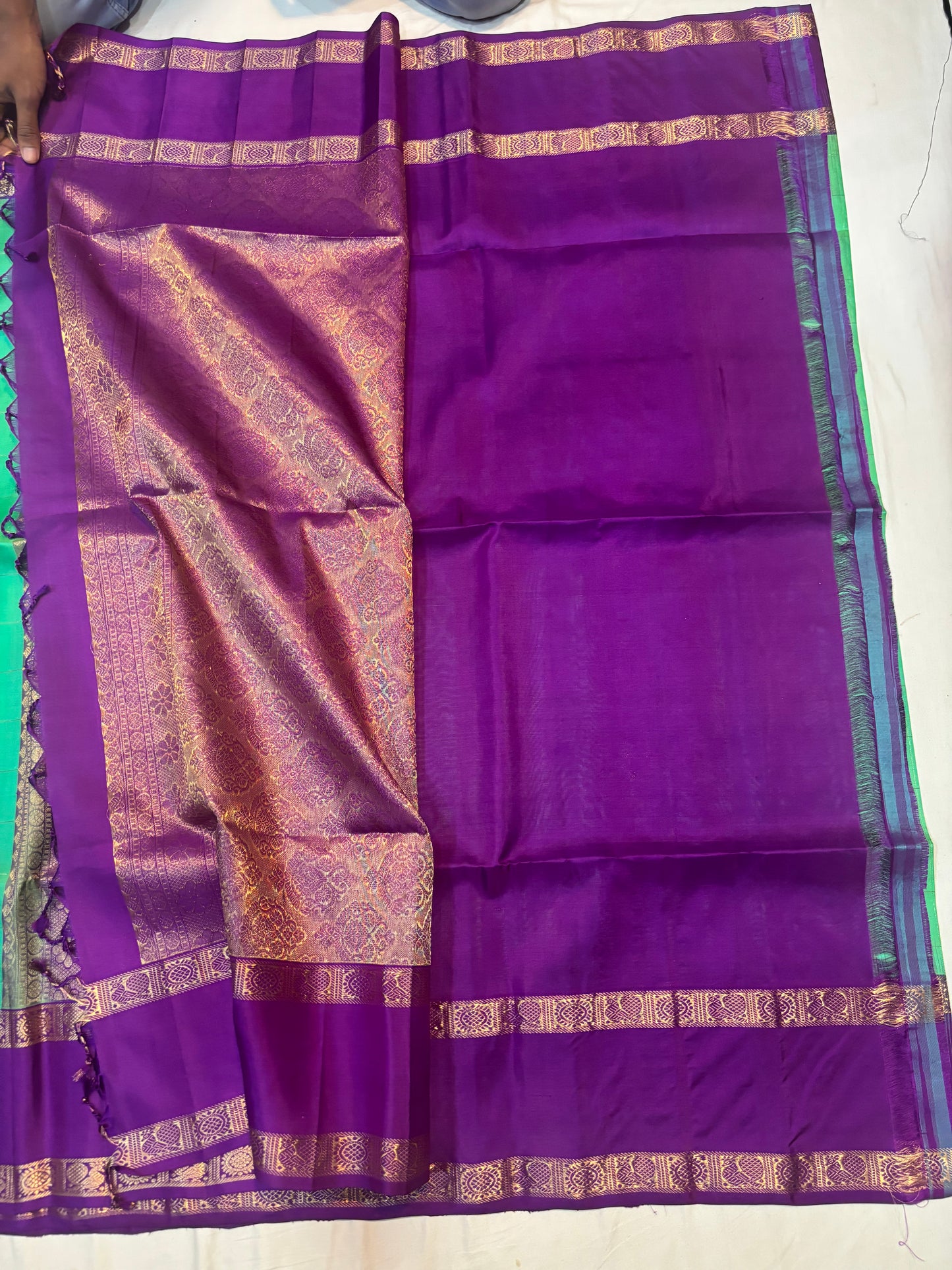 Sangavi green & purple handloom softsilk saree - Pure silk saree