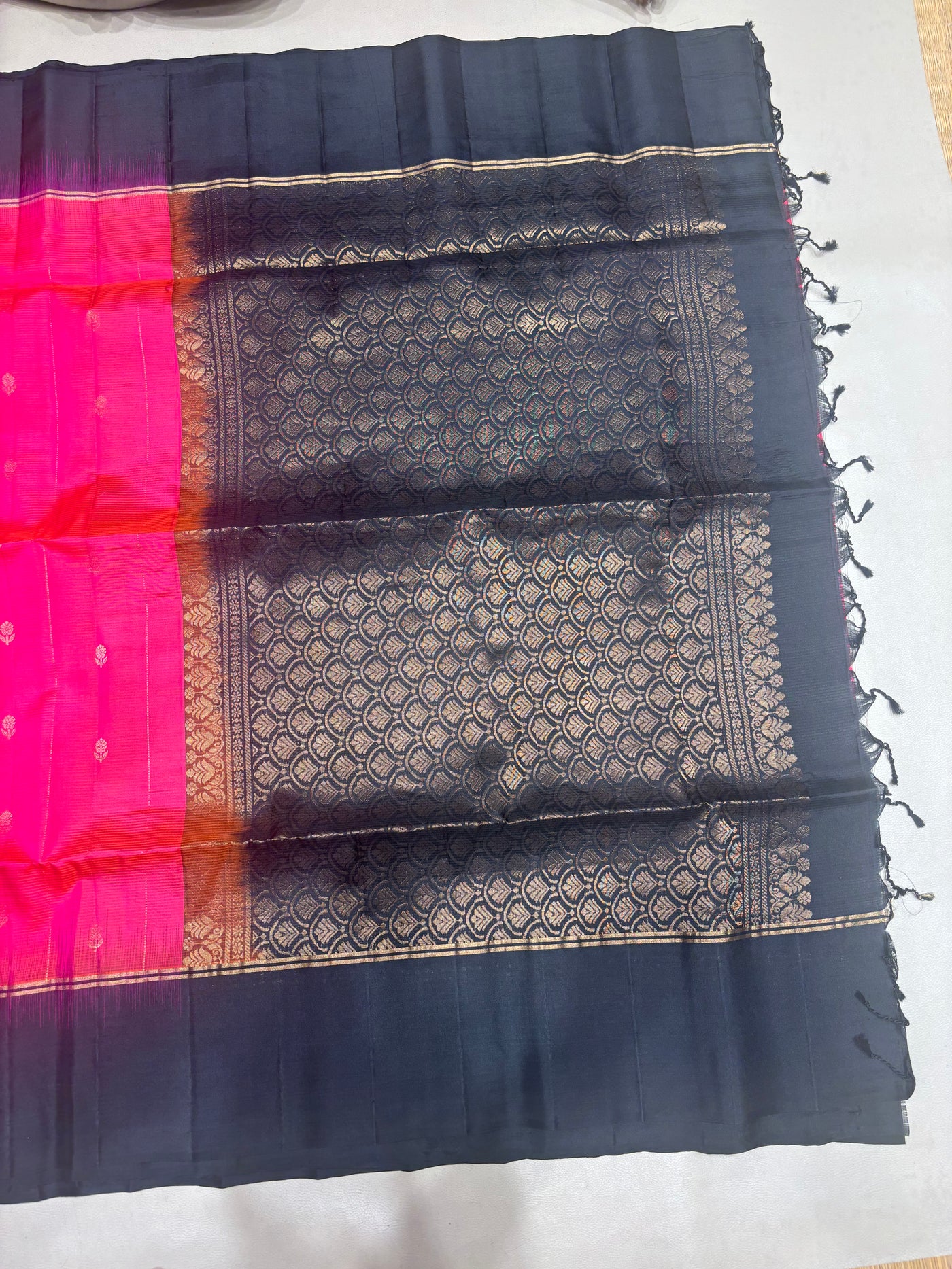 Panjara pink & black softsilk saree - Pure silk saree-AB101