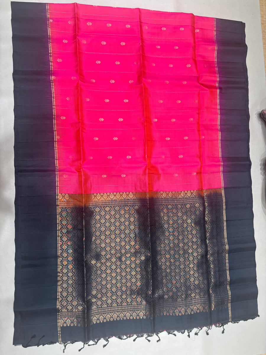 Panjara pink & black softsilk saree - Pure silk saree-AB101