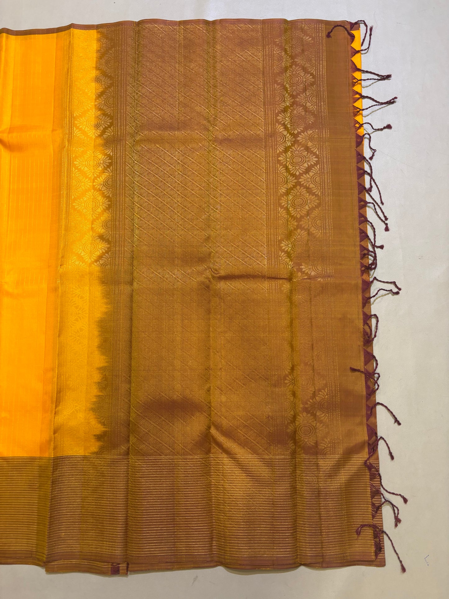 Yellow Vaidoori handloom softsilk saree - Vaira oosi design - Pure silk saree