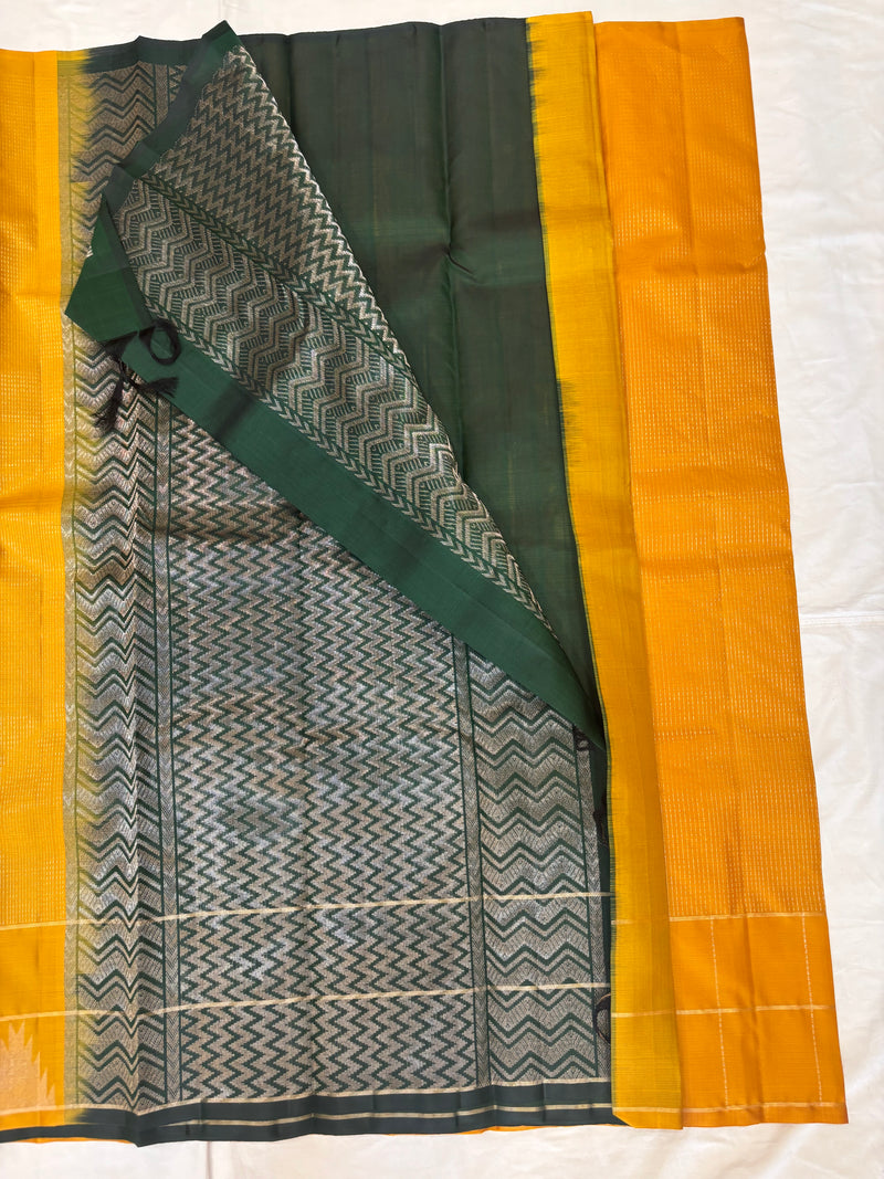 Devasena golden yellow & bottle green handloom softsilk saree - Pure silk saree-AK1110