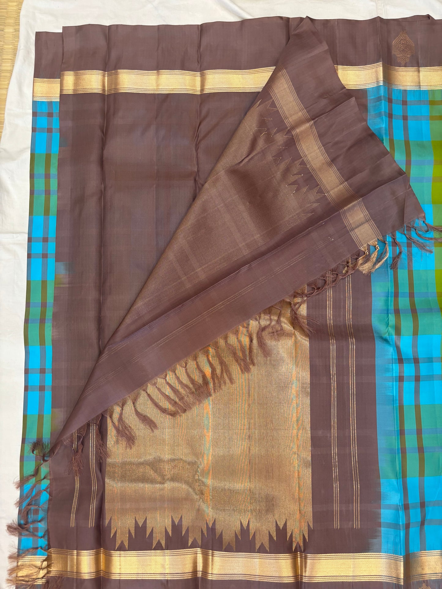 Aadhirai blue green handloom softsilk saree - Pure silk saree-AK1114