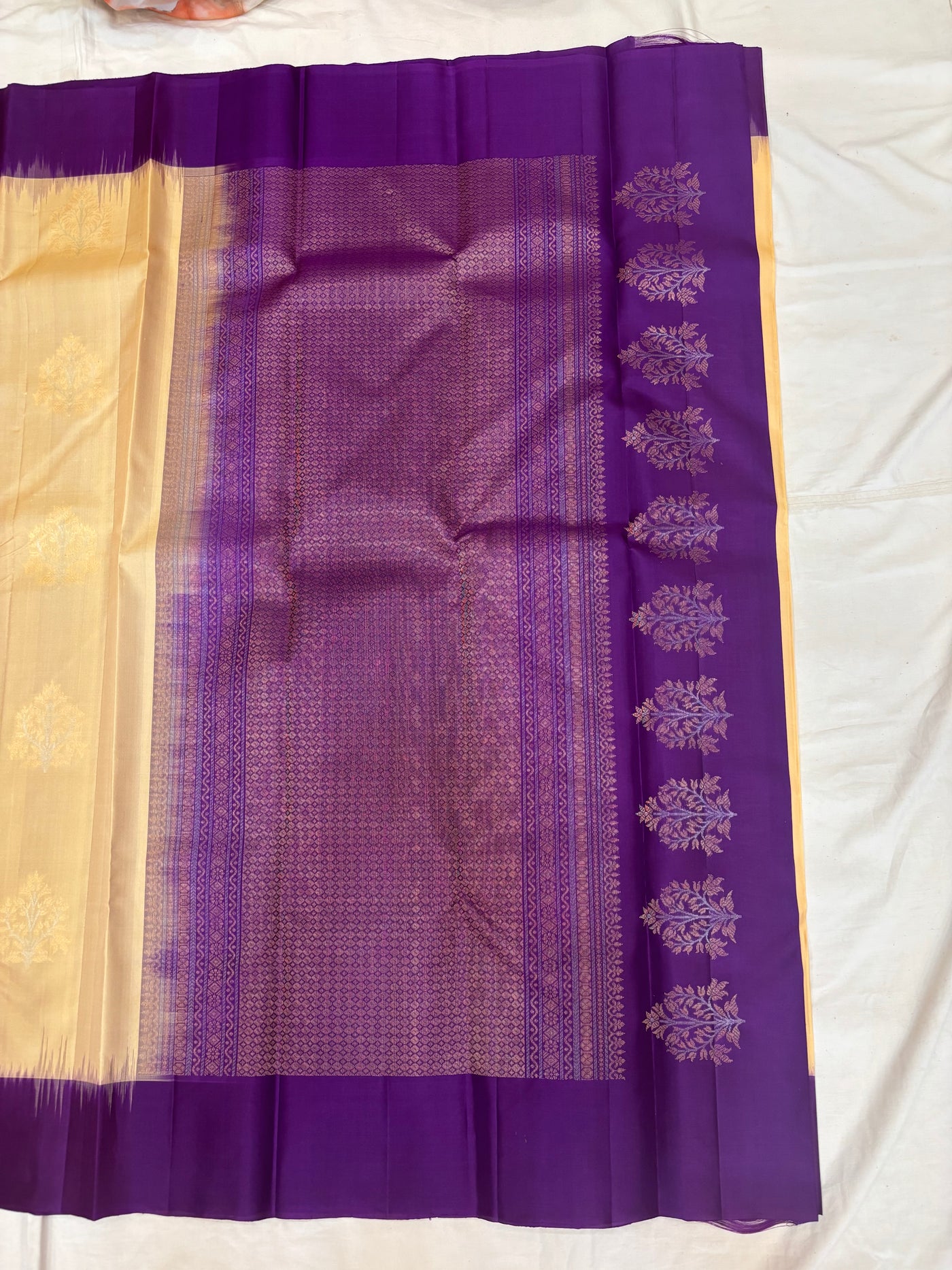 Yuvaa warm gold & purple softsilk saree - Pure silk saree
