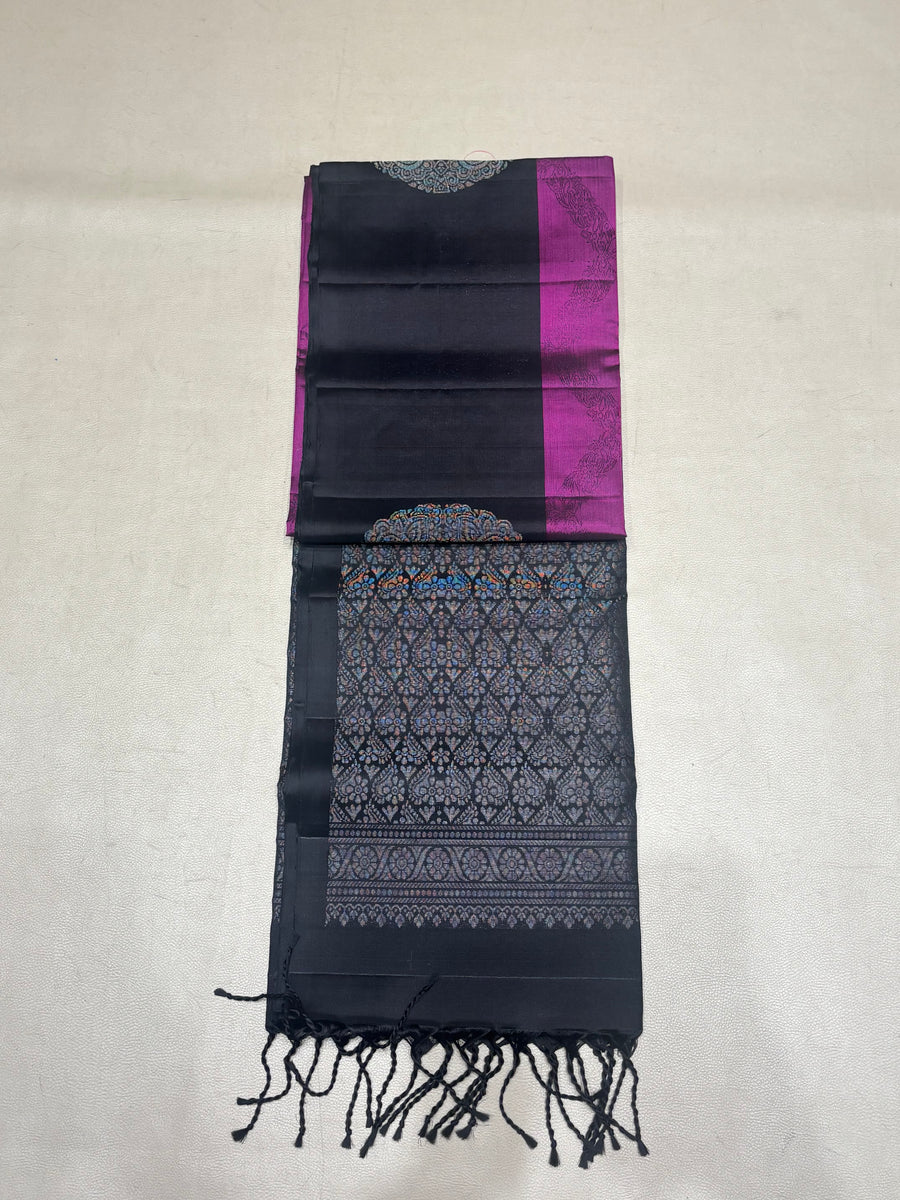 Darika pink & black handloom softsilk saree - Pure silk saree