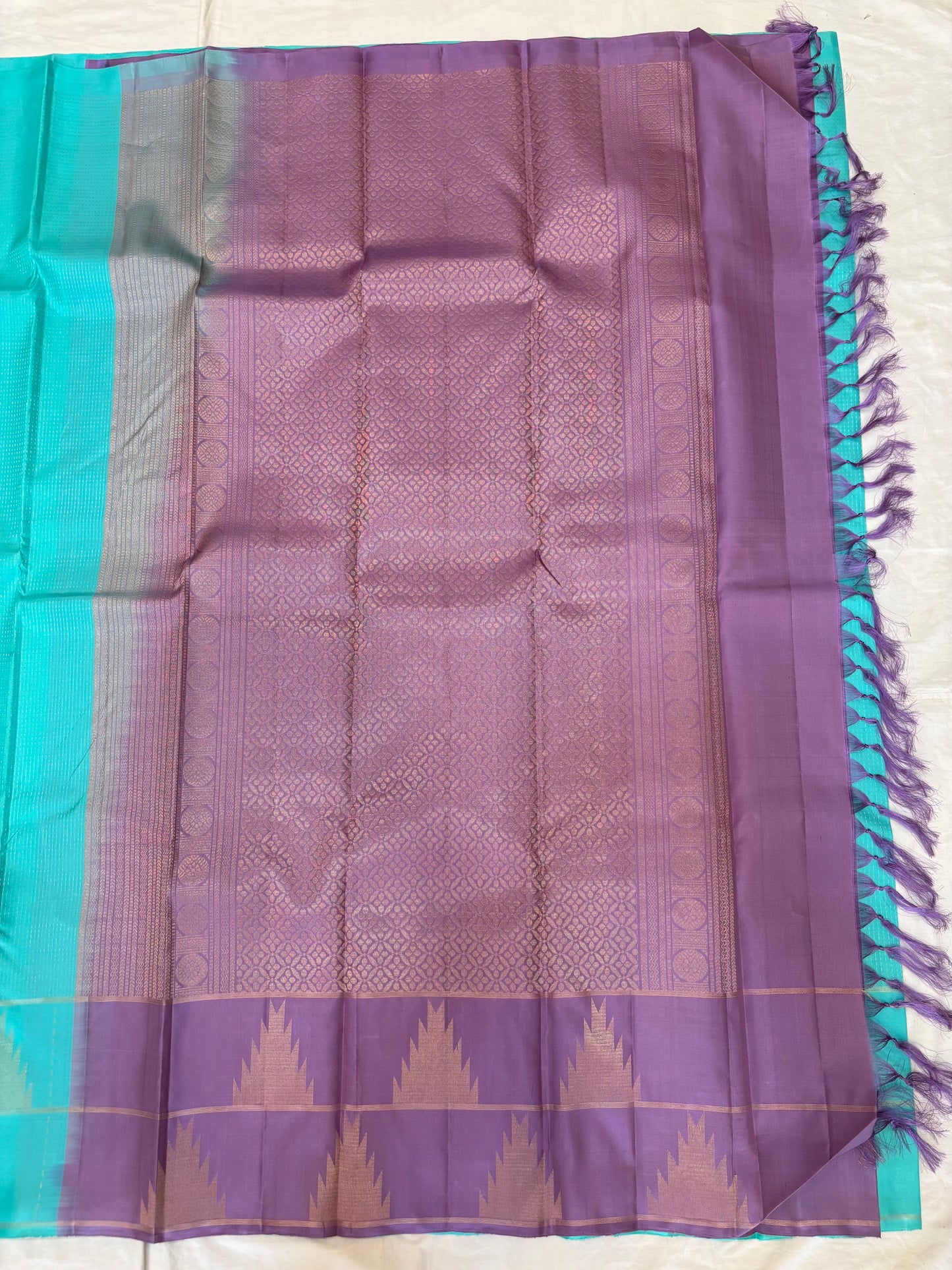 Devasena sea green & lavender handloom softsilk saree - Pure silk saree-AK1110