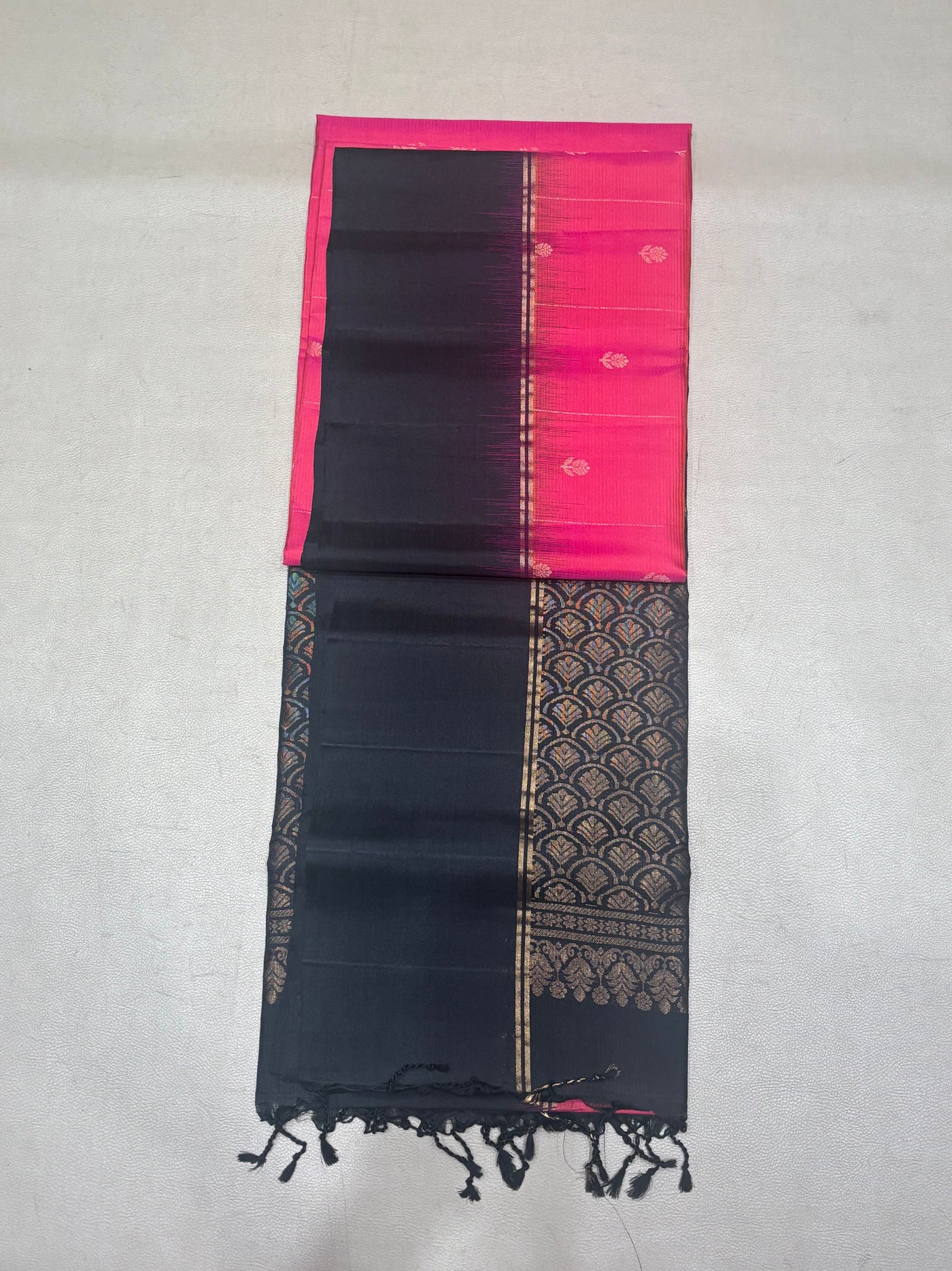 Panjara pink & black softsilk saree - Pure silk saree-AB101