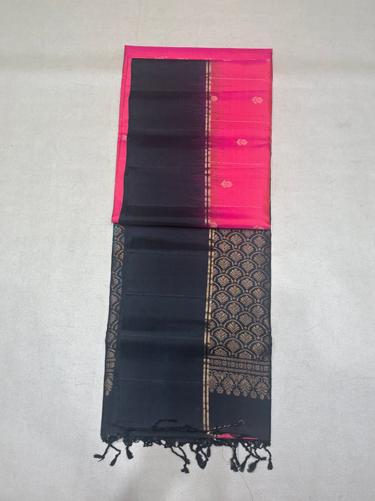 Panjara pink & black softsilk saree - Pure silk saree-AB101