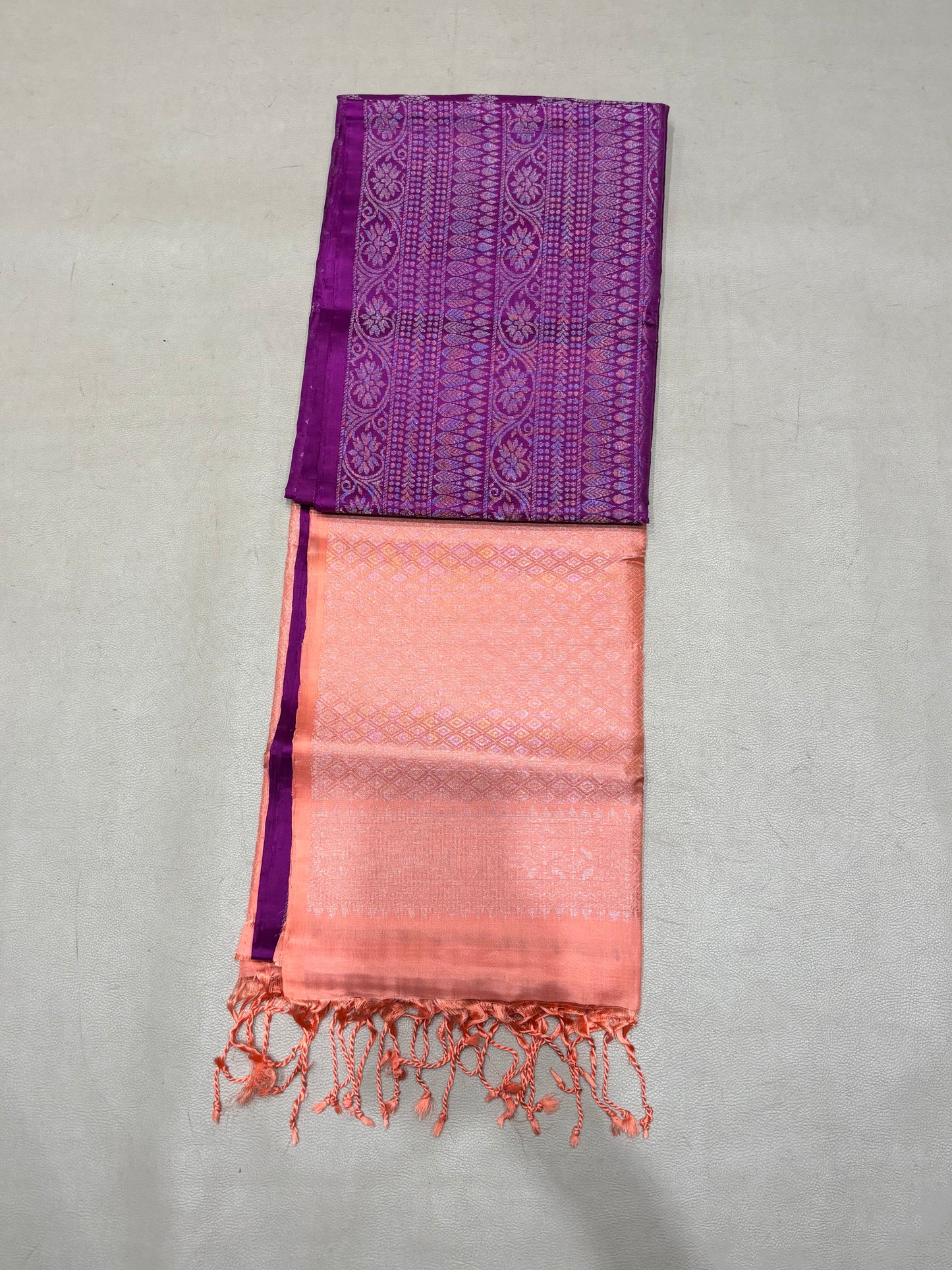 Vairam purple & peach bridal brocade softsilk saree - Pure silk saree