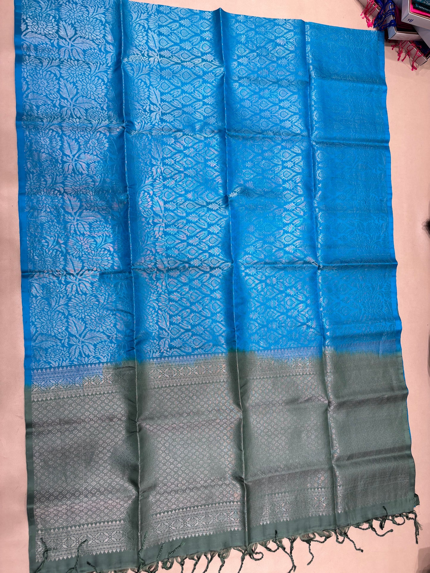 Lithika blue brocade bridal softsilk saree - Pure silk saree