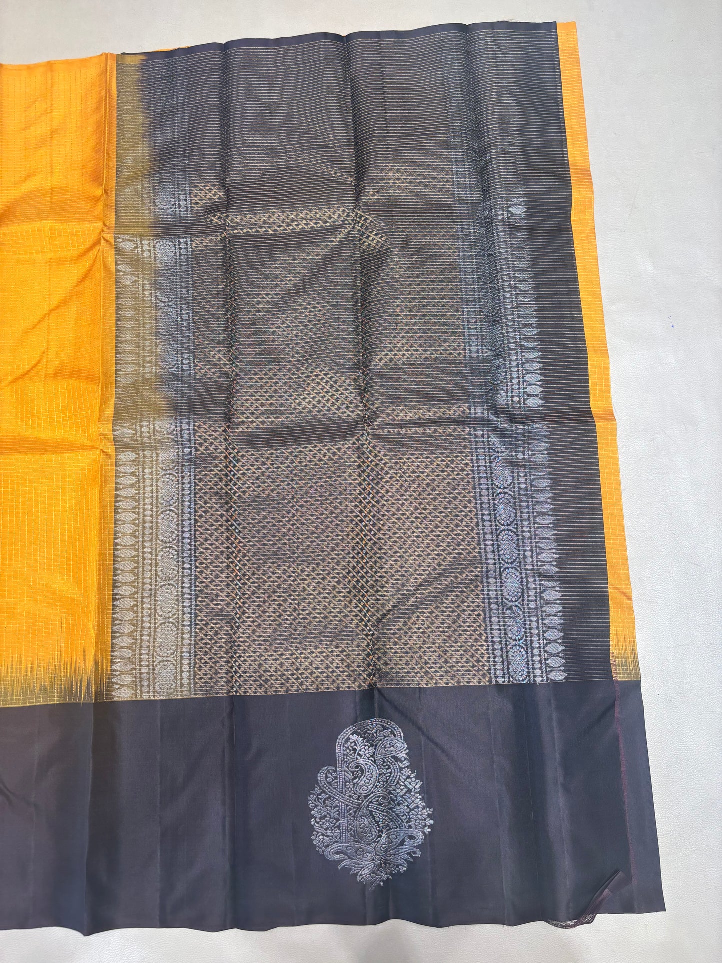 Rudhrika handloom softsilk saree - Pure silk saree - Yellow and coffee brown color