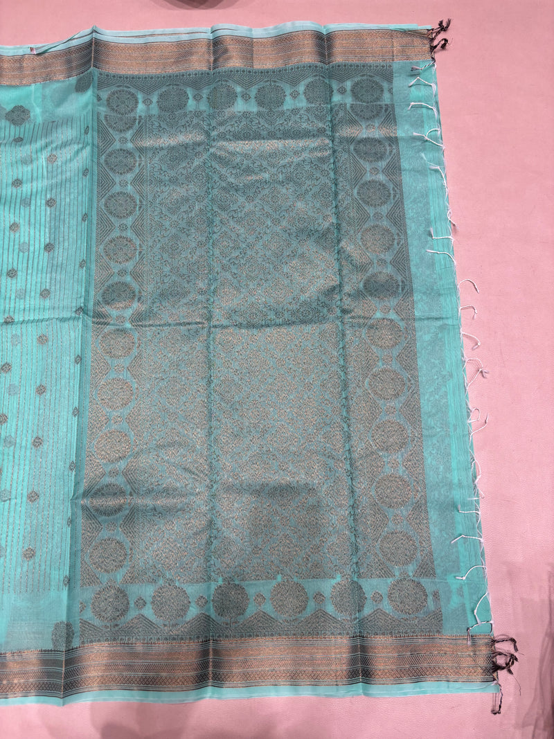 Ravina green semi silk cotton saree