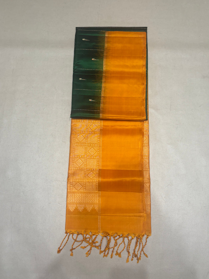 Leelavathi green & yellow softsilk saree - Pure silk saree-AB101