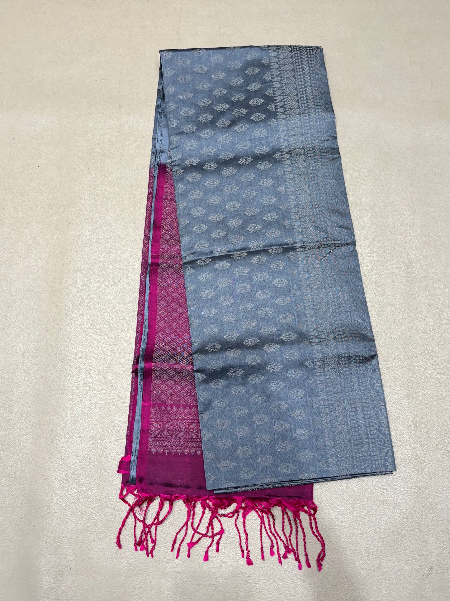 Vairam grey brocade bridal softsilk saree - Pure silk saree