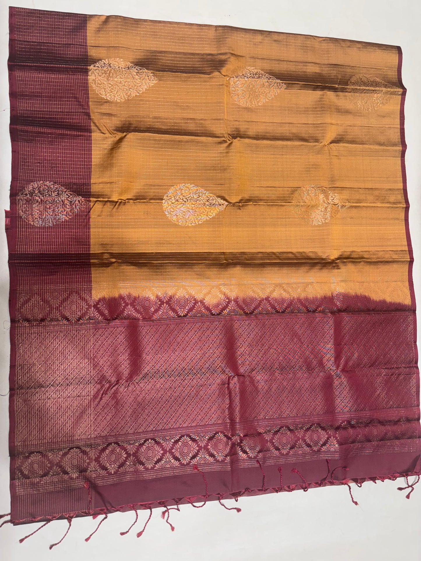 Vaidoori gold & maroon handloom softsilk saree - Vaira oosi design - Pure silk saree