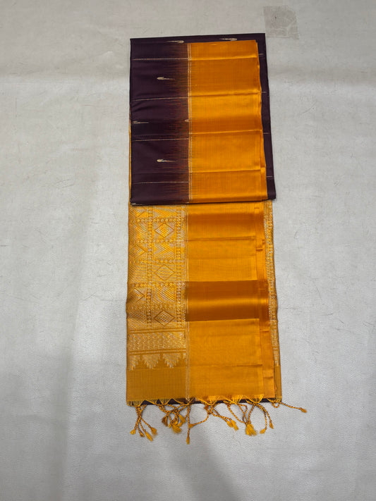 Leelavathi coffee brown handloom softsilk saree - Pure silk saree- contrast color