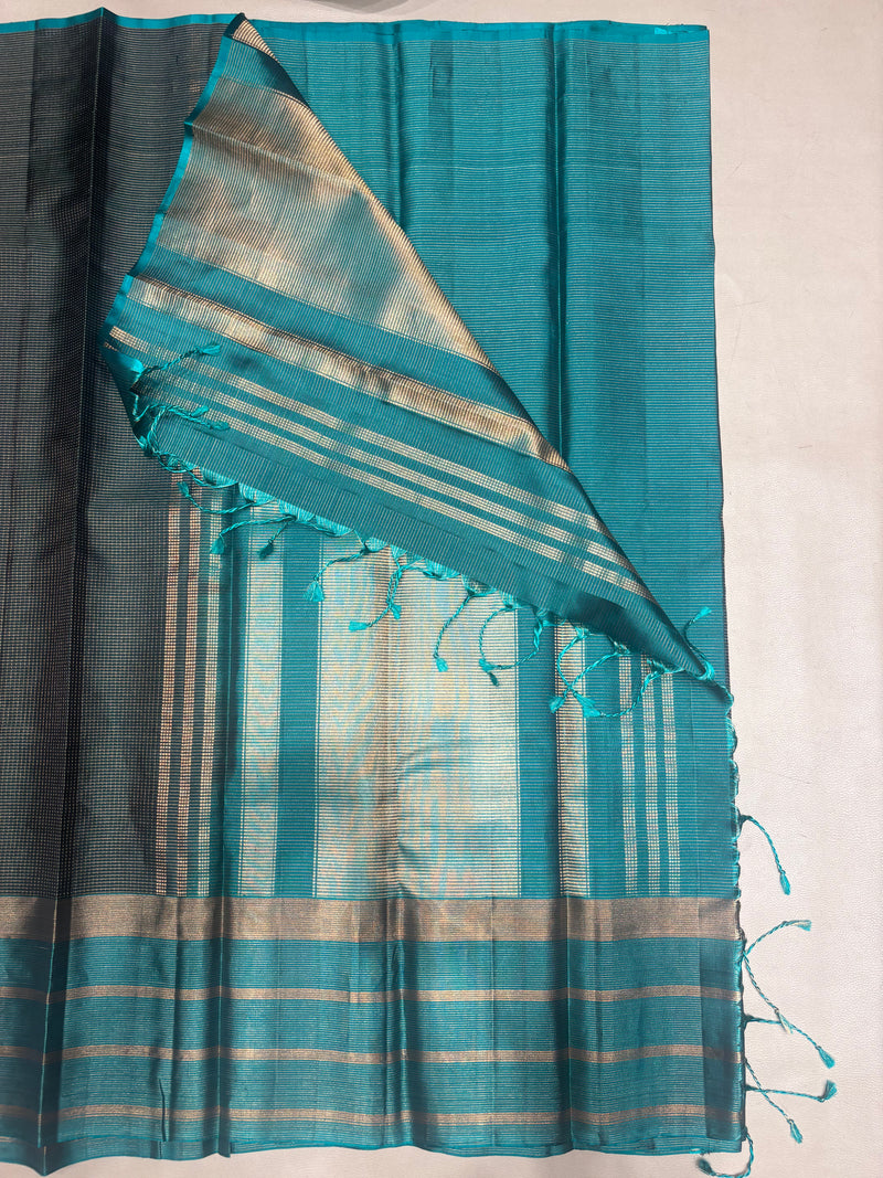 Ranjani micro checked bottle green handloom softsilk saree - Pure silk saree