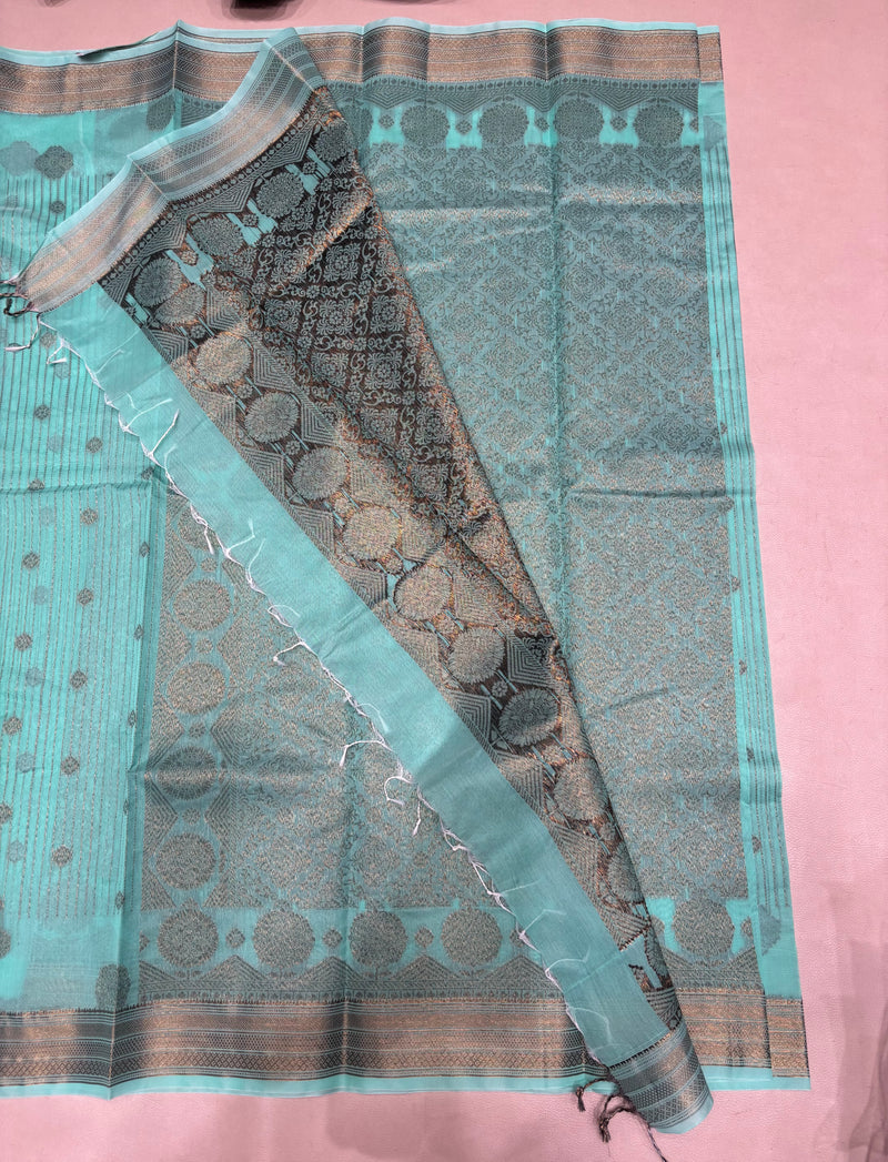 Ravina green semi silk cotton saree