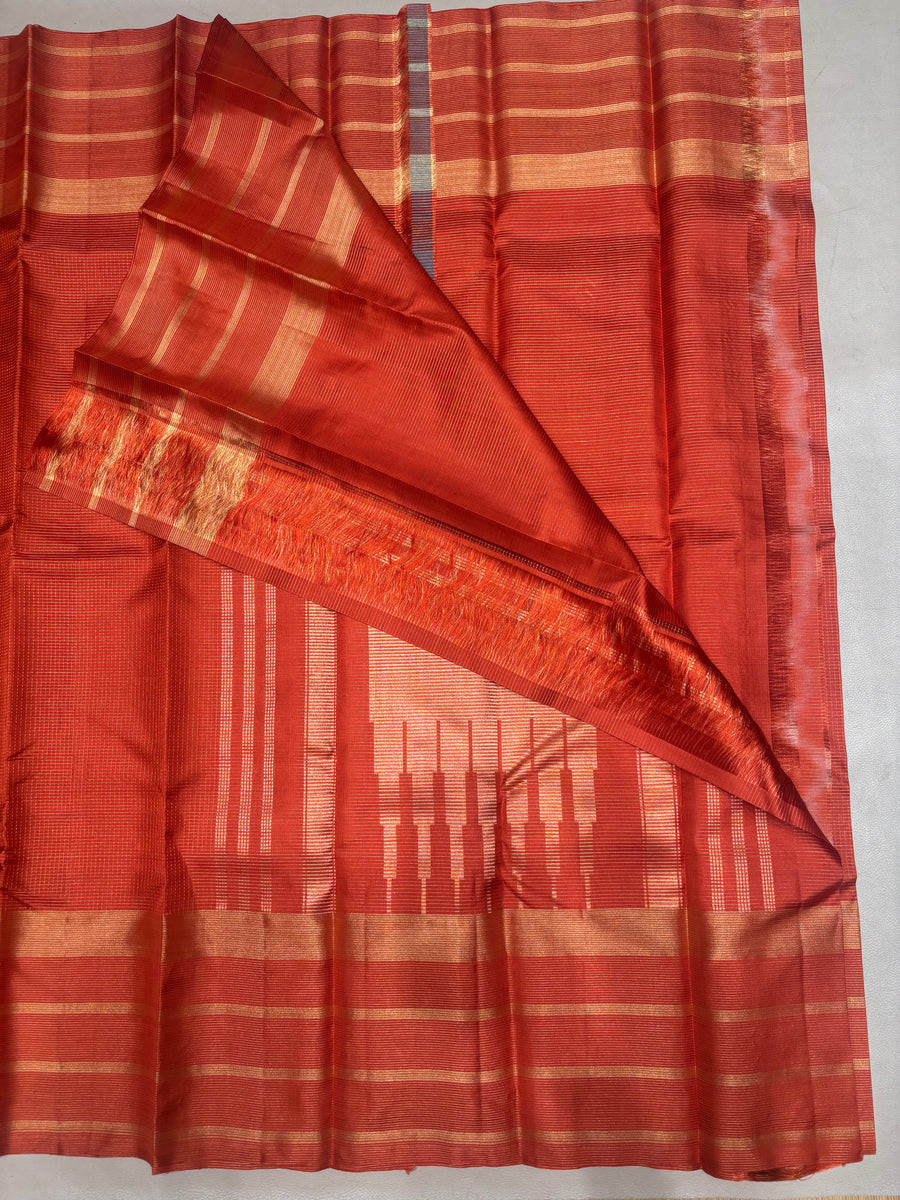Ranjani orange micro checked softsilk saree - pure silk saree