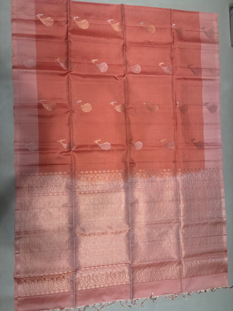 Mayuri peach pink handloom softsilk saree - Pure silk saree