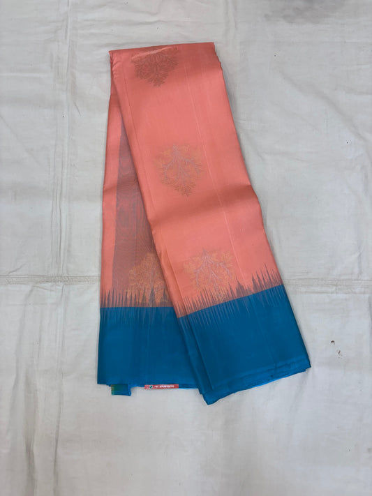 Yuvaa peach & blue softsilk saree - Pure silk saree