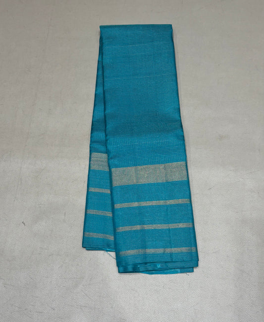 Ranjani teal blue green micro checked handloom softsilk saree - Pure silk saree-AK1118