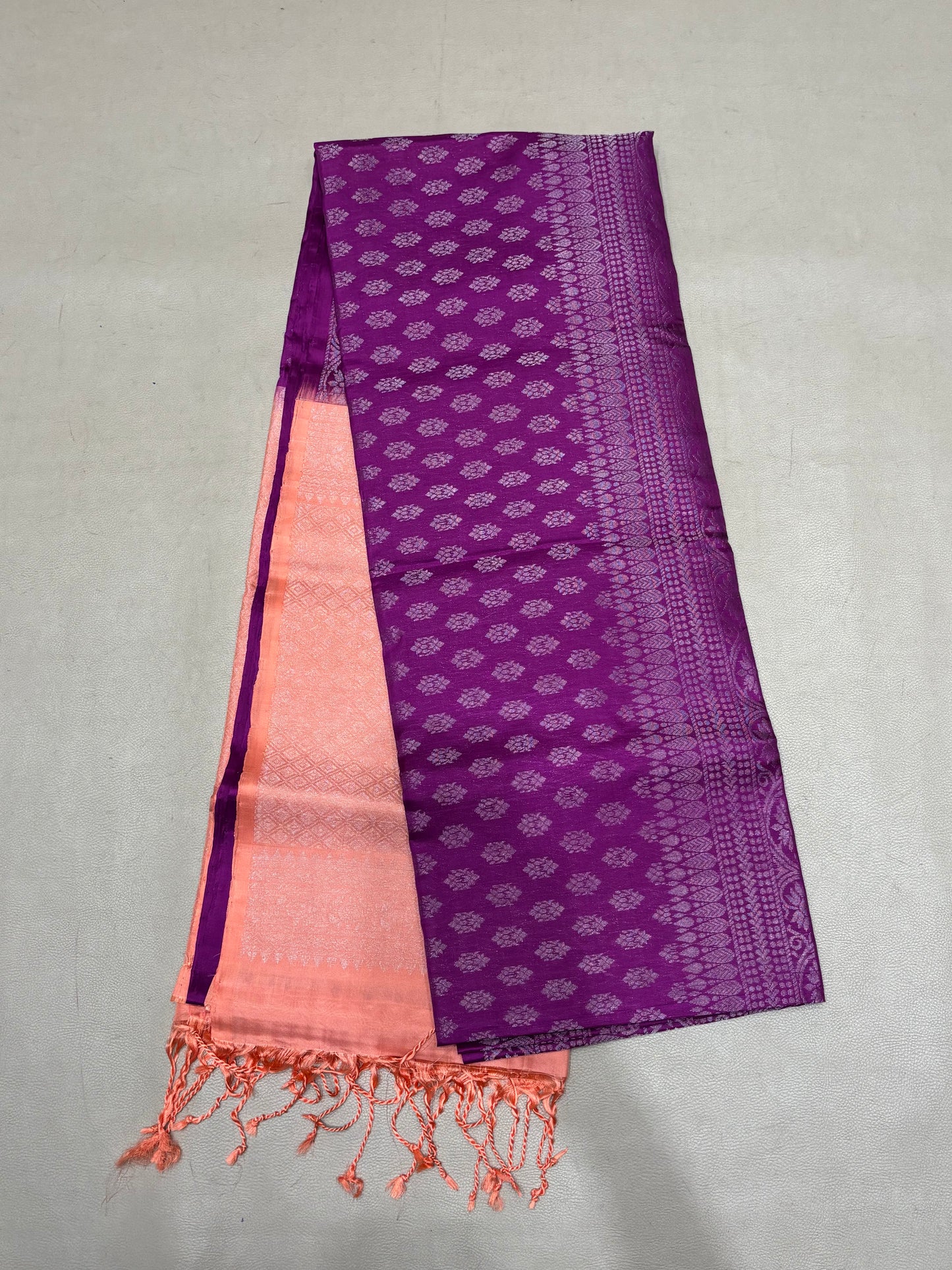 Vairam purple & peach bridal brocade softsilk saree - Pure silk saree