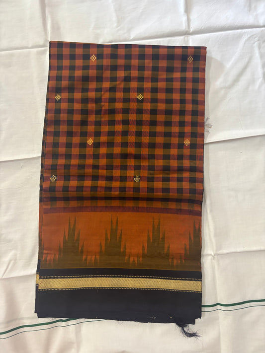 Rithmika handloom Chettinad pure cotton saree with temple border - no blouse