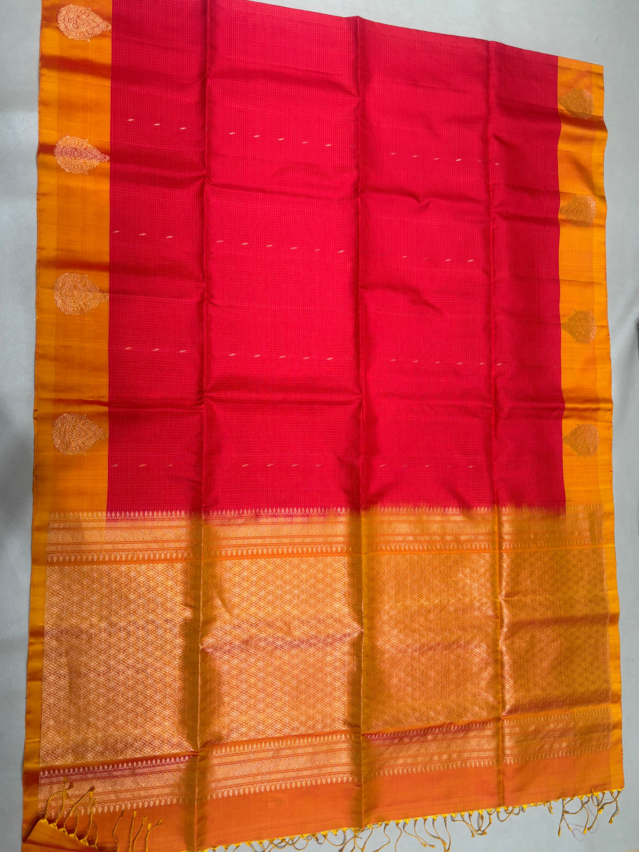 Vyanika thread checks with small Zari butta handloom softsilk saree - Pure silk saree