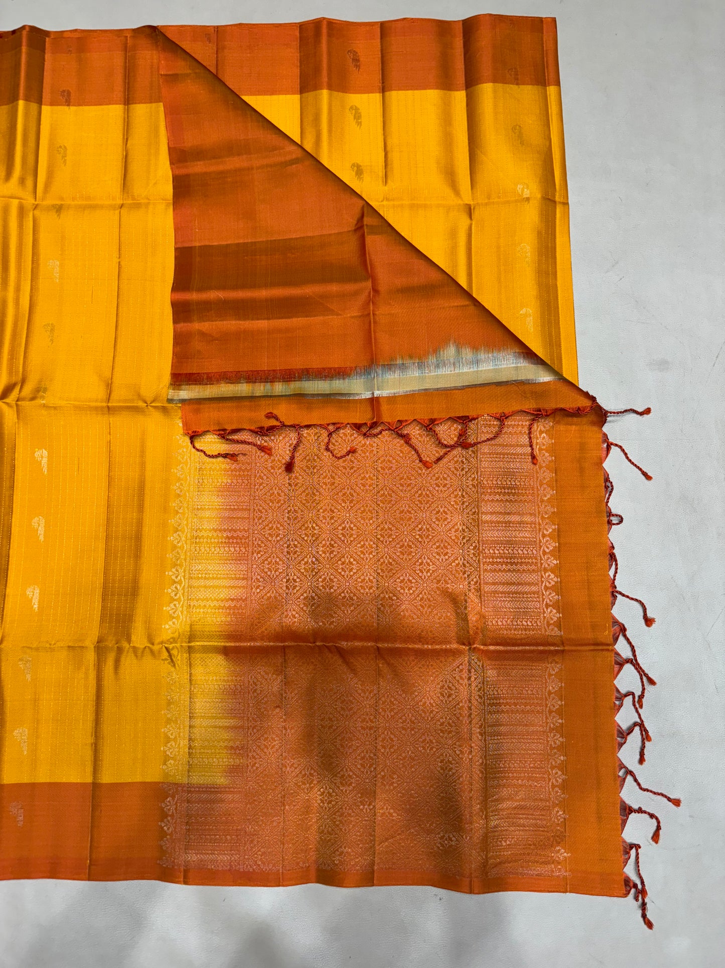 Paari yellow & orange handloom softsilk saree - Pure silk saree