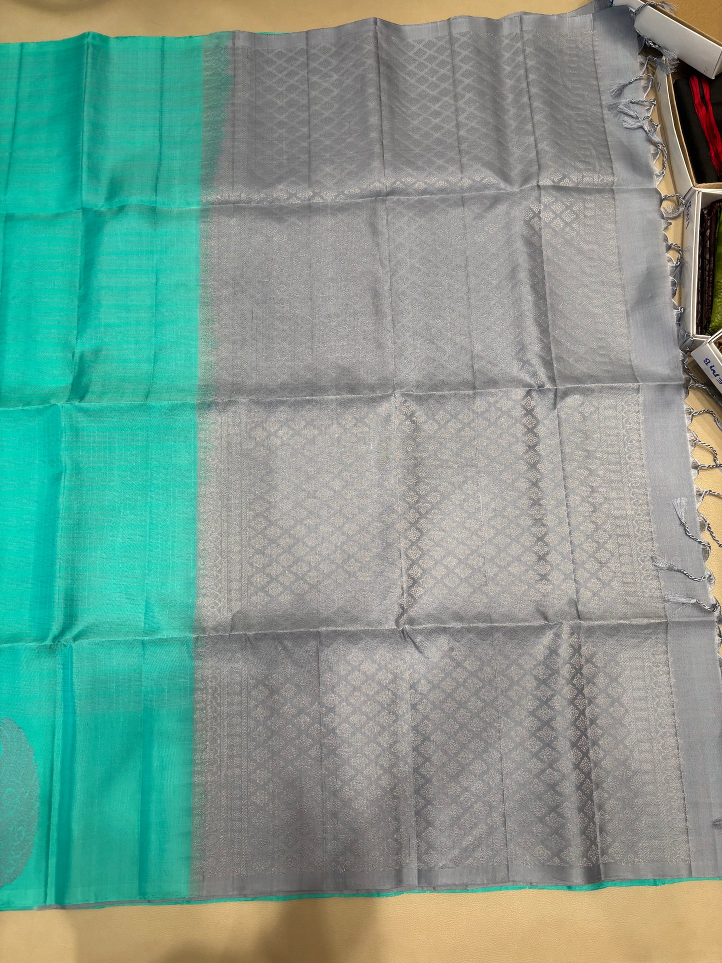 Kanima sea blue thread work softsilk saree - Pure silk saree - no zari-AK1106-Ak1116-AK1119