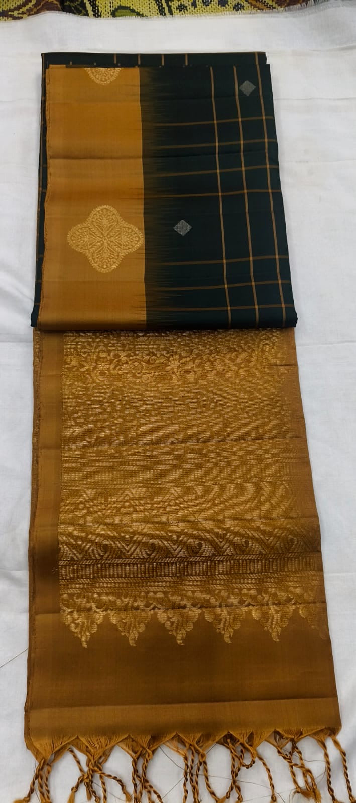 Vanmadhi bottle green checked softsilk saree - Pure silk saree -AK1102