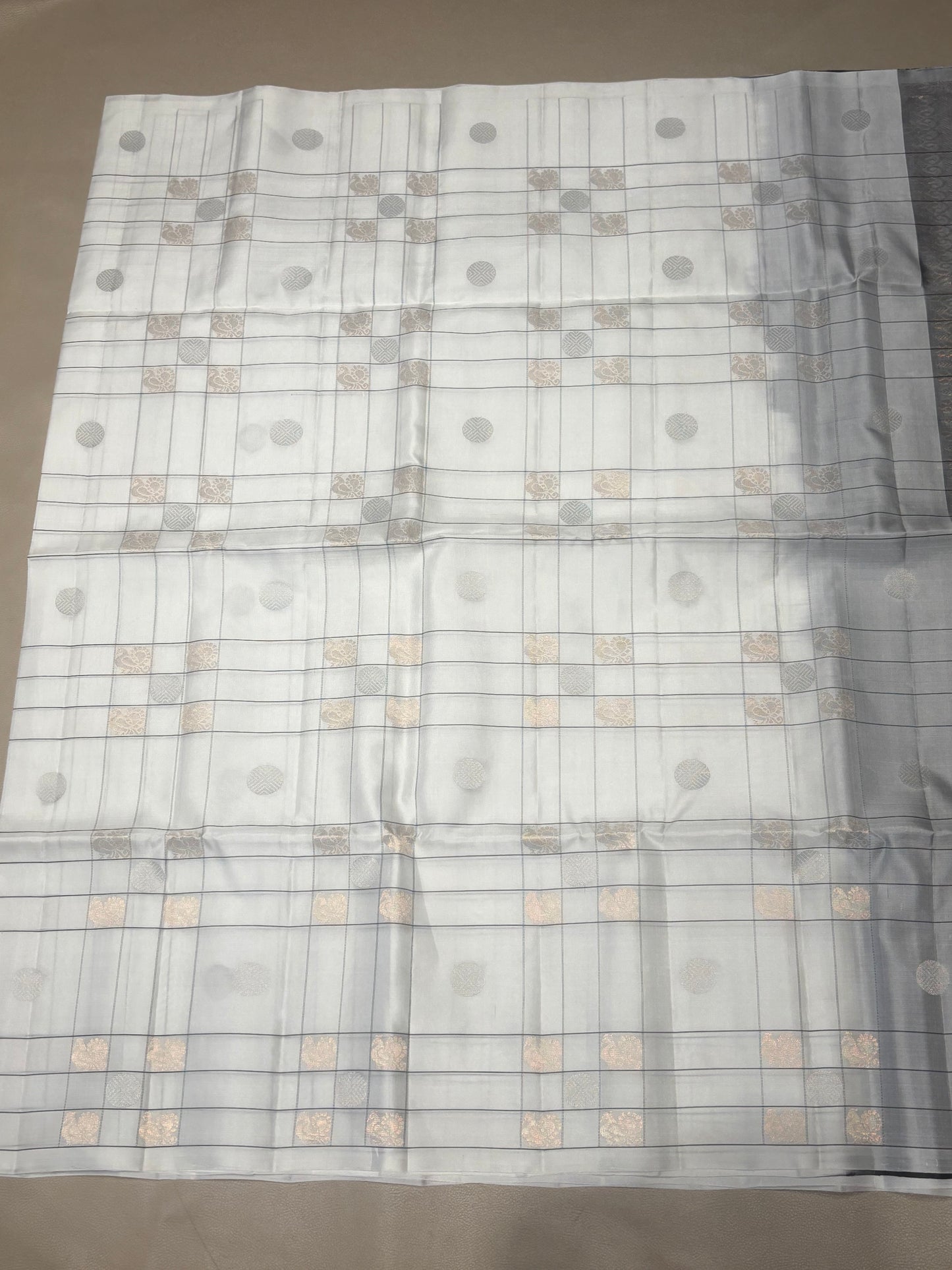 Shalini white & dark brown handloom softsilk saree - Pure silk saree-set14