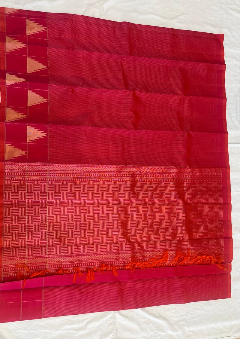Pranavi temple border red handloom softsilk saree - Pure silk saree