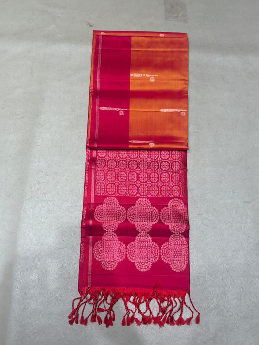 Hridya orange handloom softsilk saree - Pure silk saree