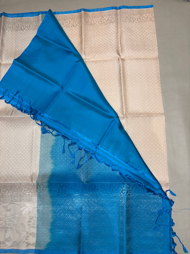 Karunya off white bridal brocade softsilk saree - Pure silk saree