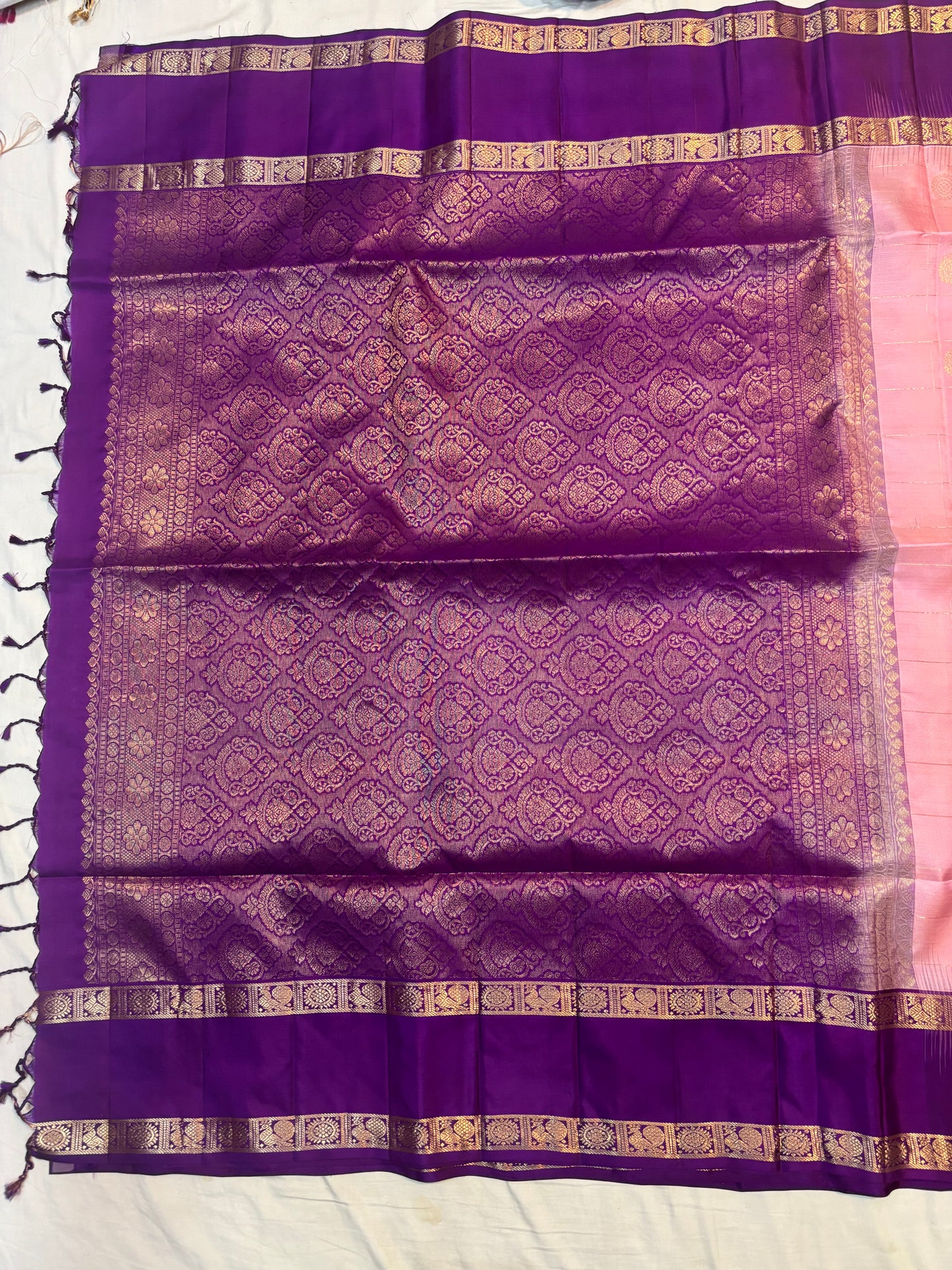 Sangavi peach pink & purple softsilk saree - Pure silk saree
