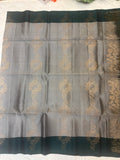 Kalanjali grey & bottle green softsilk saree - Pure silk saree-AK1111