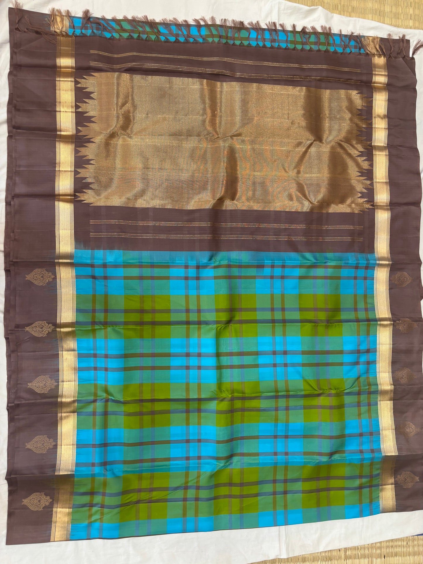 Aadhirai blue green handloom softsilk saree - Pure silk saree-AK1114