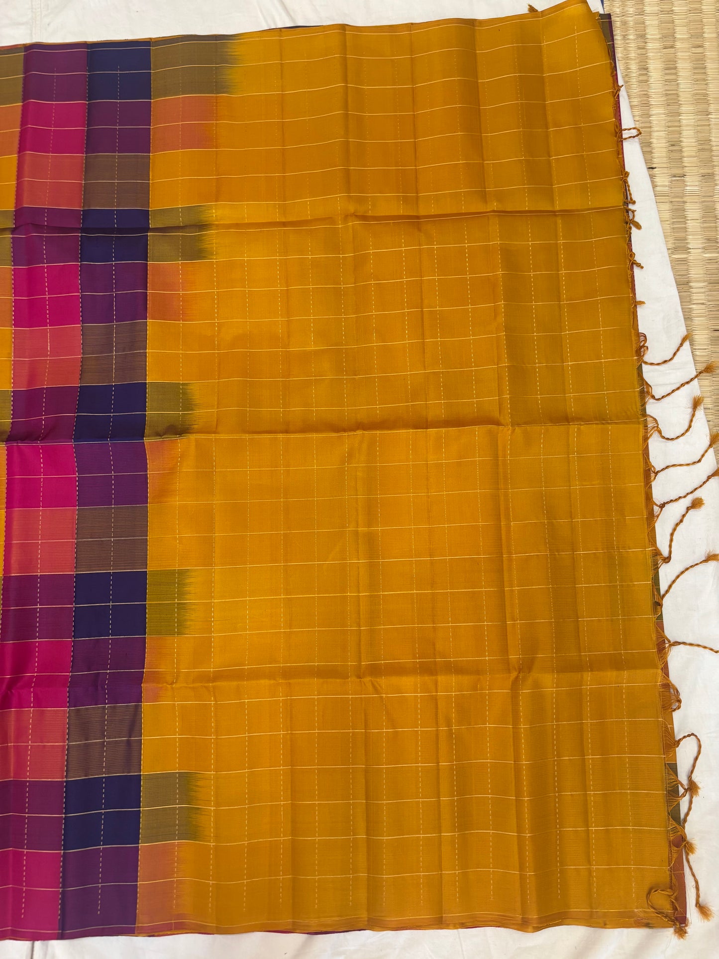 Kattam Multi color checks - yellow handloom softsilk saree-AK1114