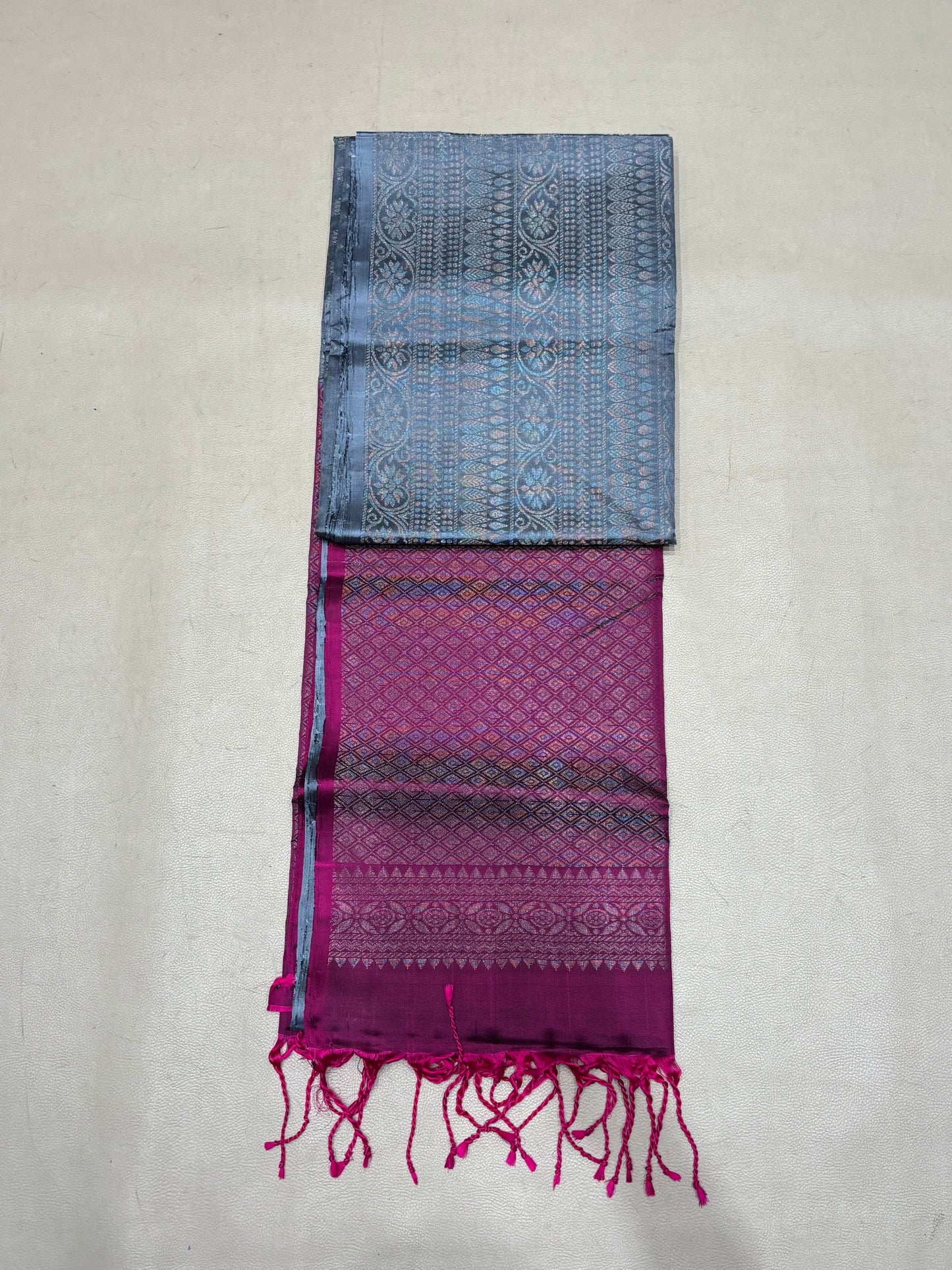 Vairam grey brocade bridal softsilk saree - Pure silk saree