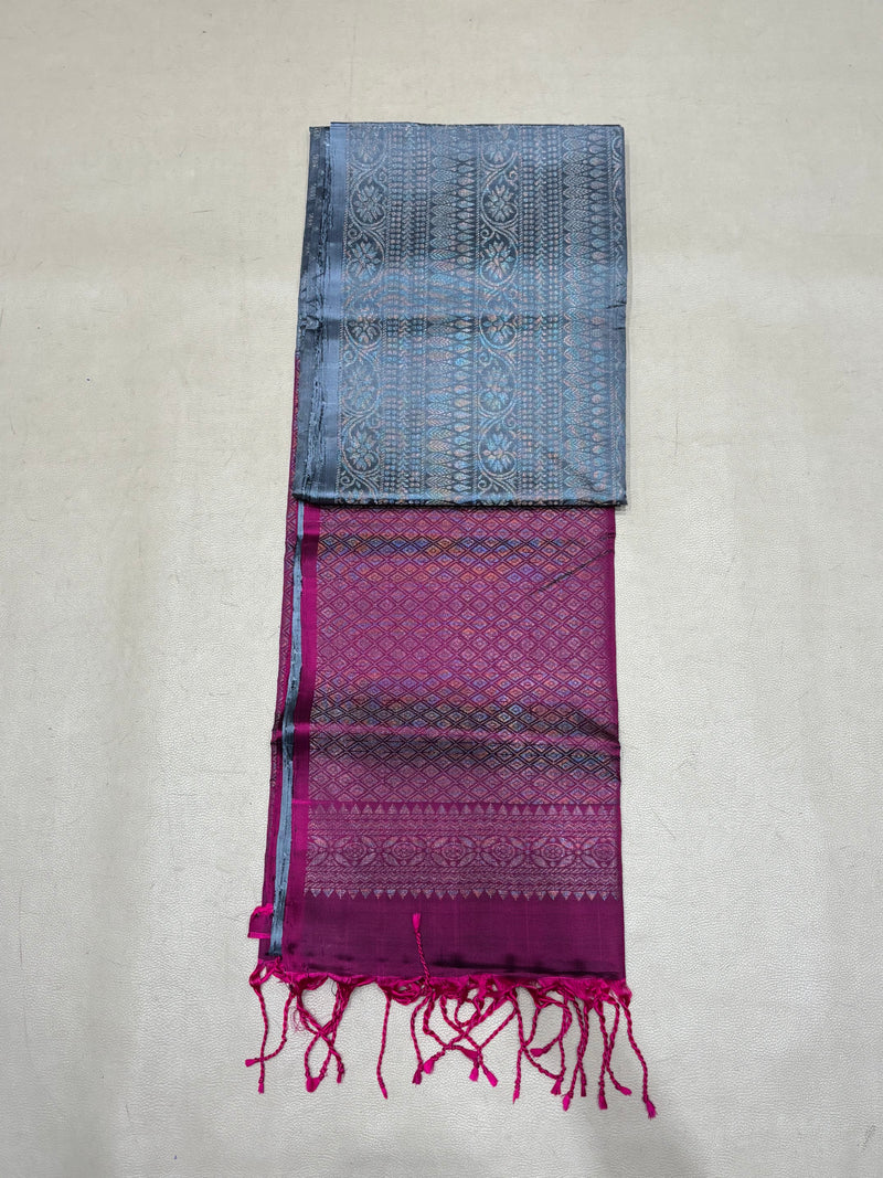 Vairam grey brocade bridal softsilk saree - Pure silk saree