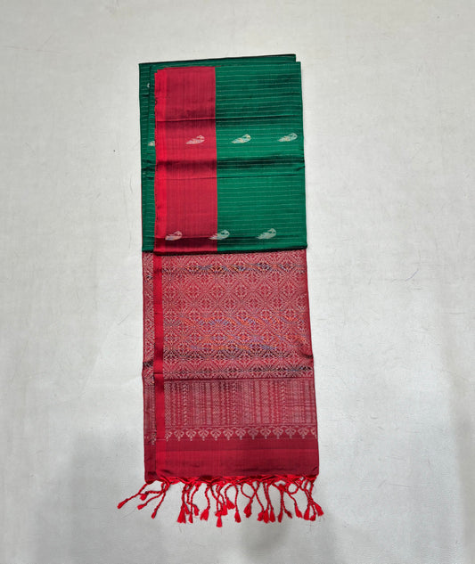 Paari green & red handloom softsilk saree - Pure silk saree
