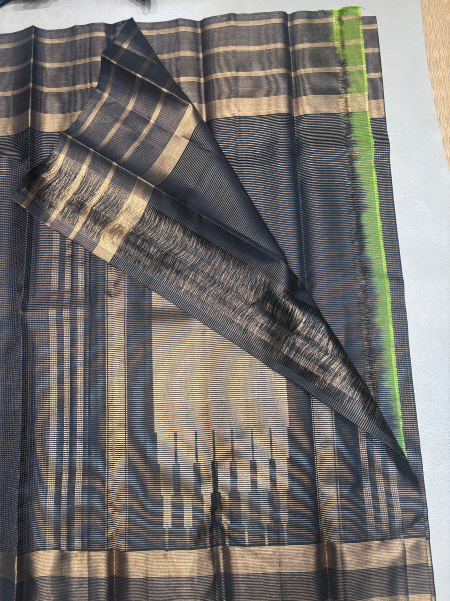 Ranjani black micro checked softsilk saree - Pure silk saree-AK1118
