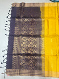 Ponvalli yellow & coffee brown handloom softsilk saree - Pure silk saree