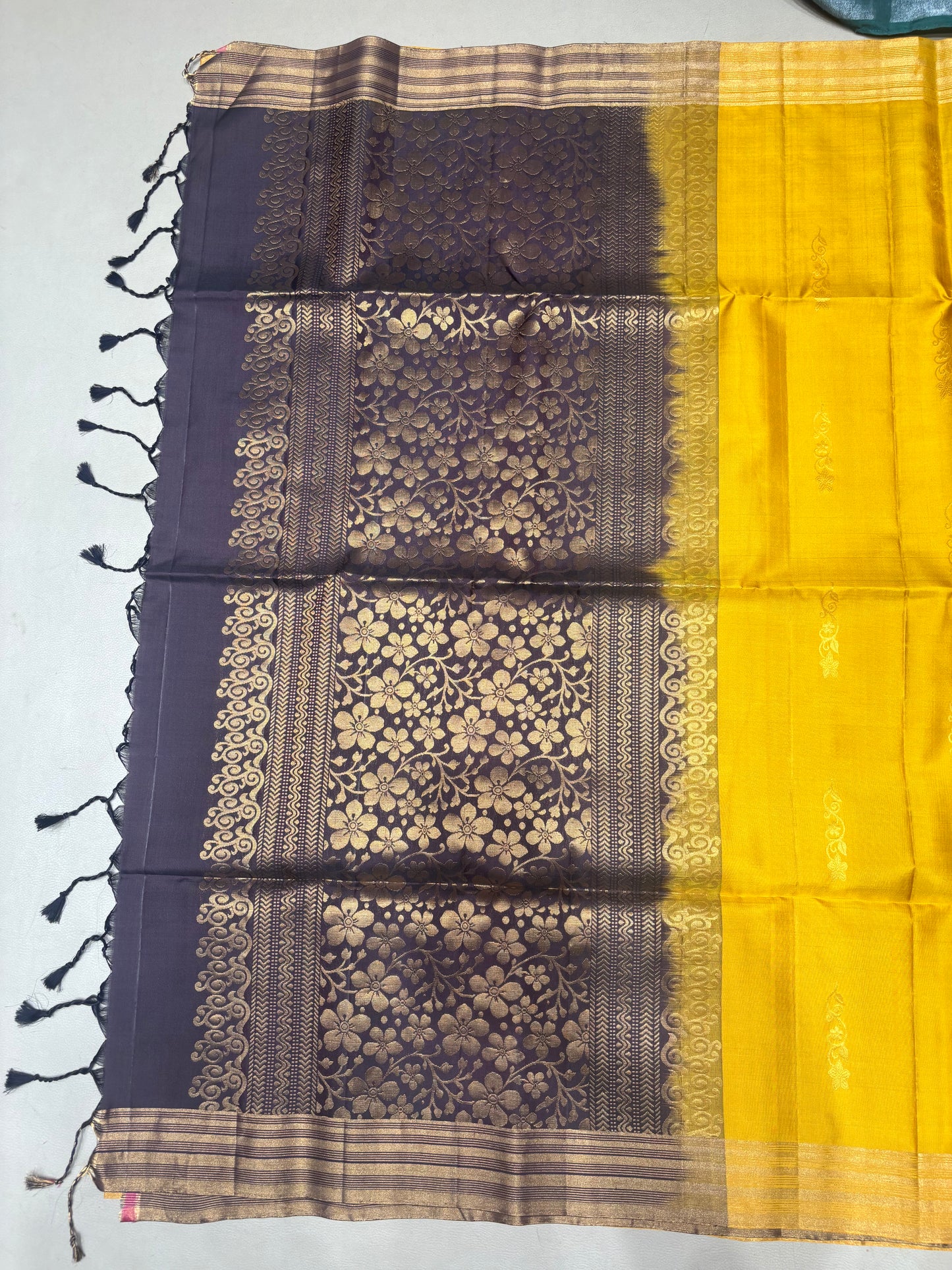 Ponvalli yellow & coffee brown handloom softsilk saree - Pure silk saree