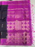 Hridya dark brown & pink handloom softsilk saree - Pure silk saree