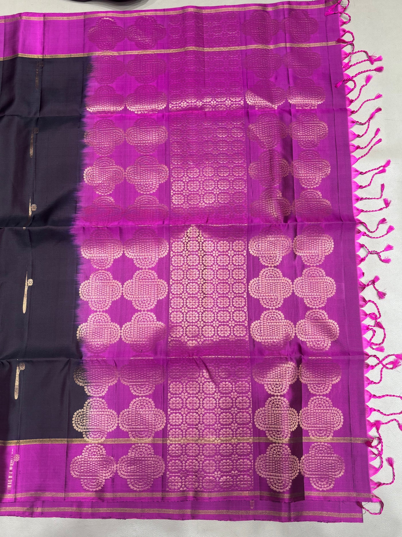 Hridya dark brown & pink handloom softsilk saree - Pure silk saree