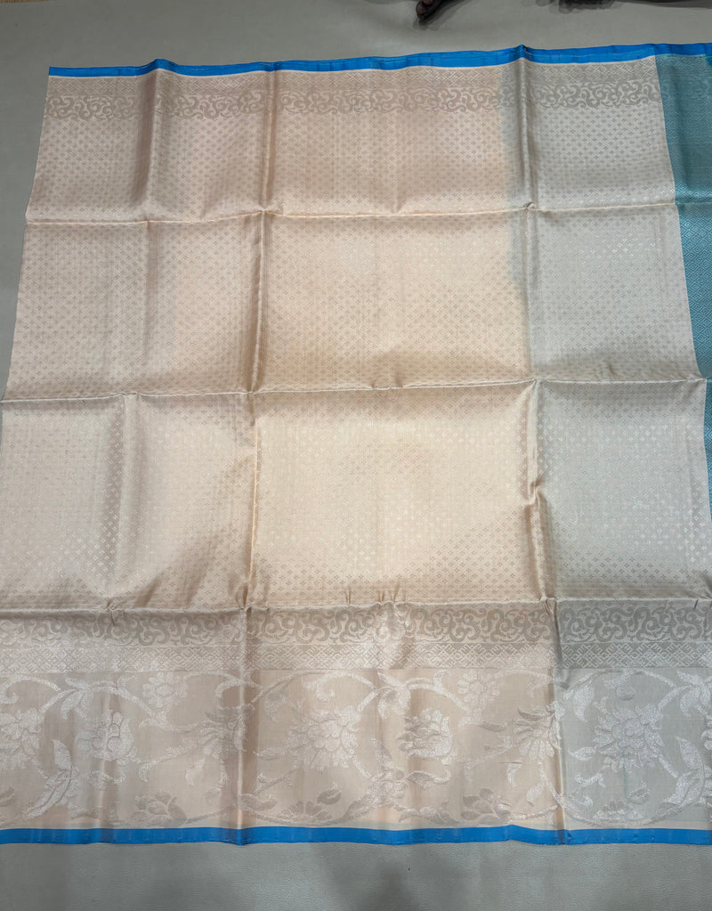 Karunya off white bridal brocade softsilk saree - Pure silk saree